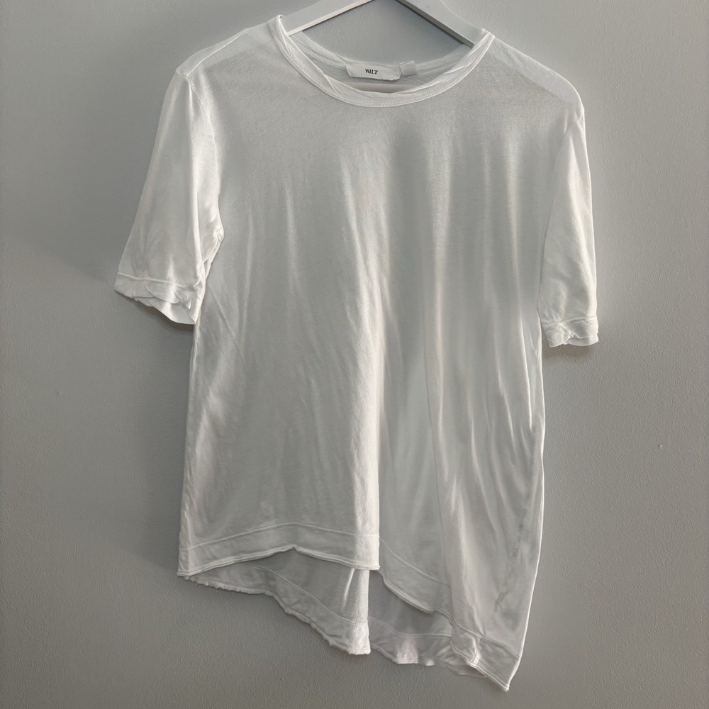 WILT Crewneck Short Sleeve Asymmetrical Hem Cotton Tee White Medium Minimalist